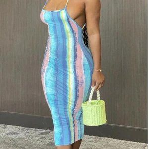 Tie-dye Criss Cross Backless Midi Dress